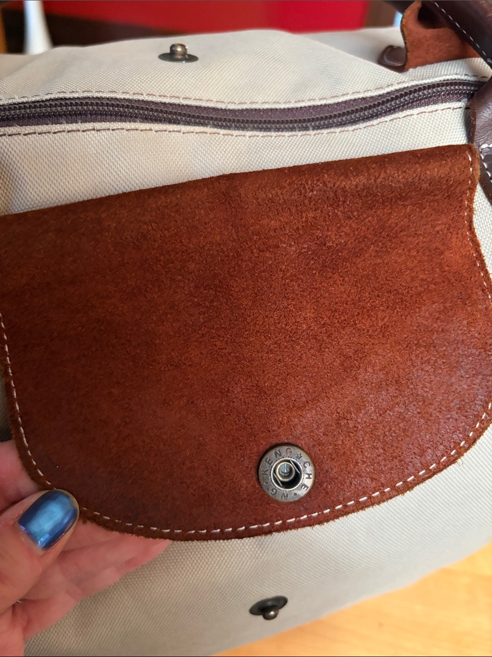 El Portezuelo Canvas Tote with Brown Leather Trim - Longchamp Style - Picture 5 of 15